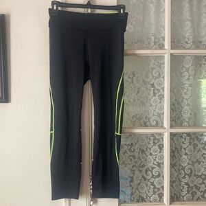 Black Cropped Leggings with Neon Green Accent